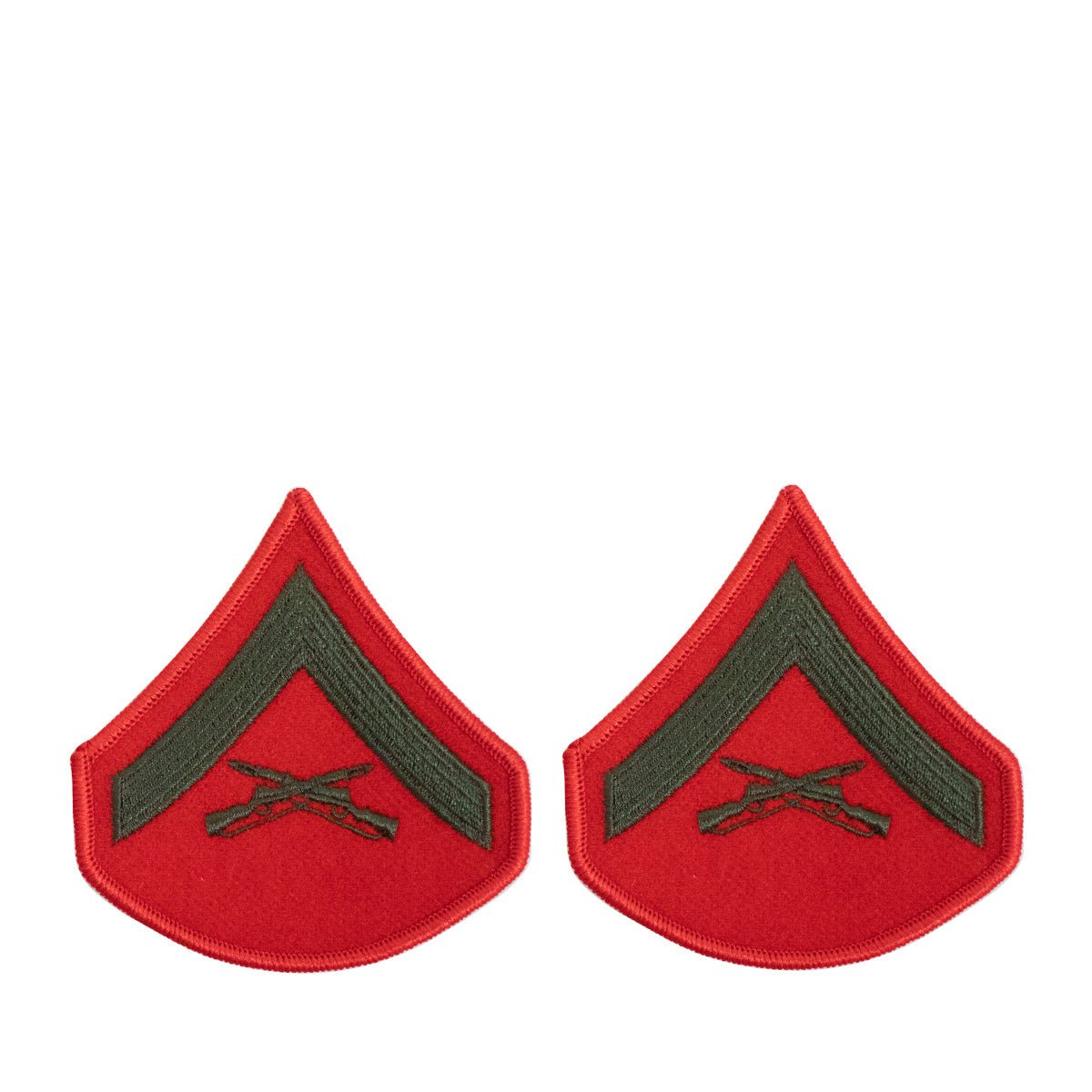 Marine Corps Chevron: Lance Corporal - green embroidered on red, female - Hooyah Woodworks LLC