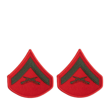 Marine Corps Chevron: Lance Corporal - green embroidered on red, female - Hooyah Woodworks LLC