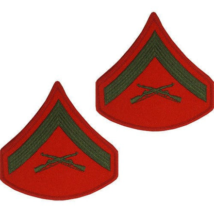 Marine Corps Chevron: Lance Corporal - green embroidered on red, male - Hooyah Woodworks LLC