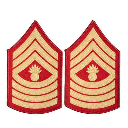 Marine Corps Chevron: Master Gunnery Sergeant - gold on red for female - Hooyah Woodworks LLC