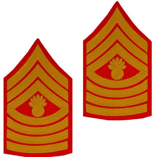 Marine Corps Chevron: Master Gunnery Sergeant - gold on red for male - Hooyah Woodworks LLC