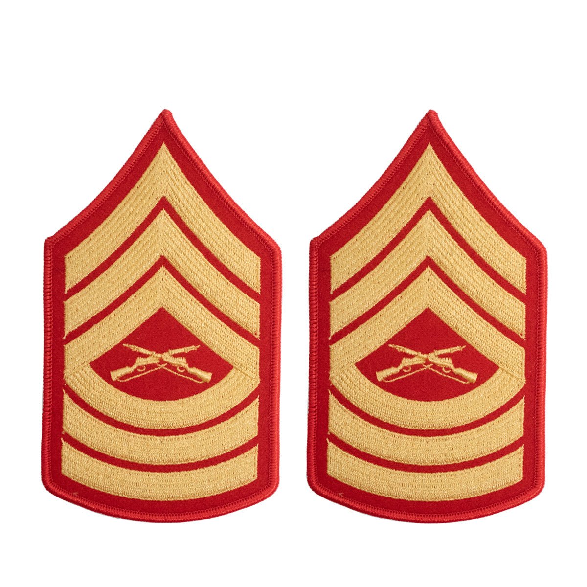 Marine Corps Chevron: Master Sergeant - gold embroidered on red, female - Hooyah Woodworks LLC