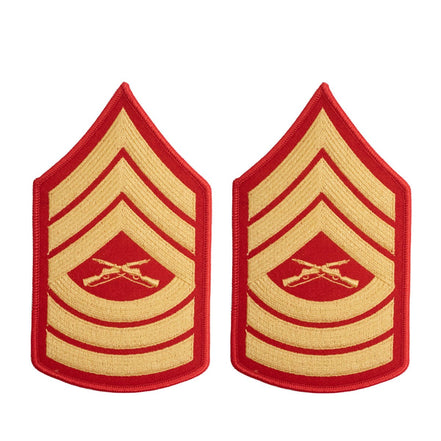 Marine Corps Chevron: Master Sergeant - gold embroidered on red, female - Hooyah Woodworks LLC
