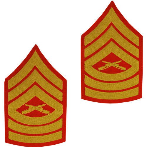 Marine Corps Chevron: Master Sergeant - gold embroidered on red, male - Hooyah Woodworks LLC
