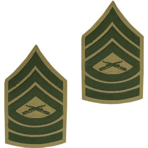 Marine Corps Chevron: Master Sergeant - green embroidered on khaki, male - Hooyah Woodworks LLC