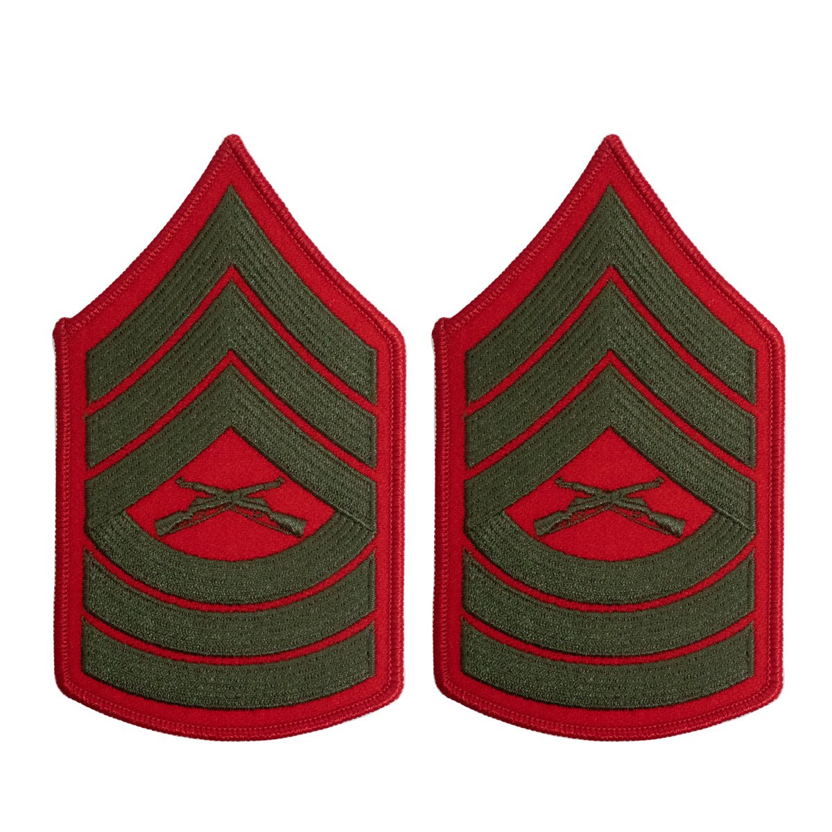 Marine Corps Chevron: Master Sergeant - green embroidered on red, female - Hooyah Woodworks LLC