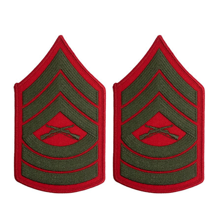 Marine Corps Chevron: Master Sergeant - green embroidered on red, female - Hooyah Woodworks LLC