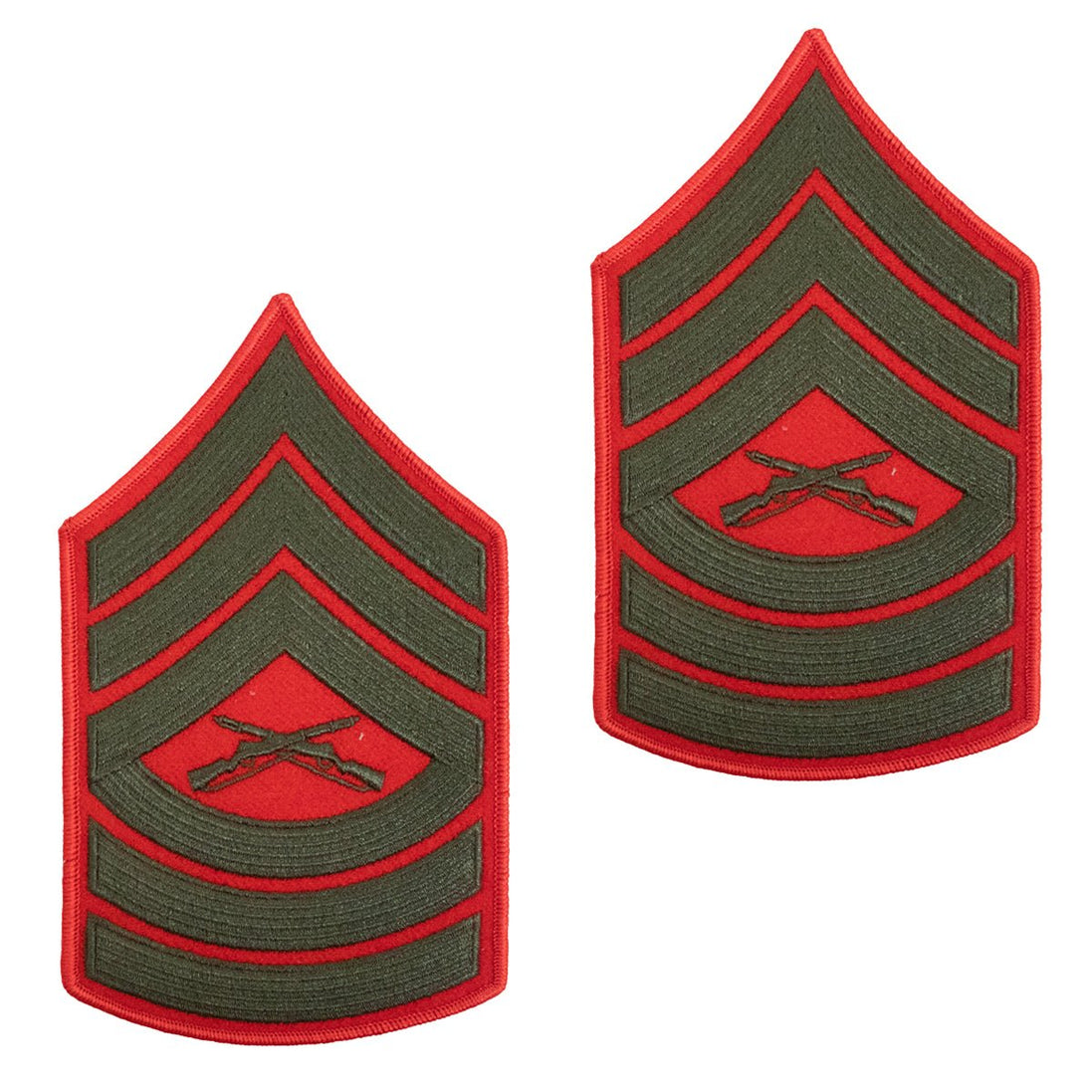 Marine Corps Chevron: Master Sergeant - green embroidered on red, male - Hooyah Woodworks LLC