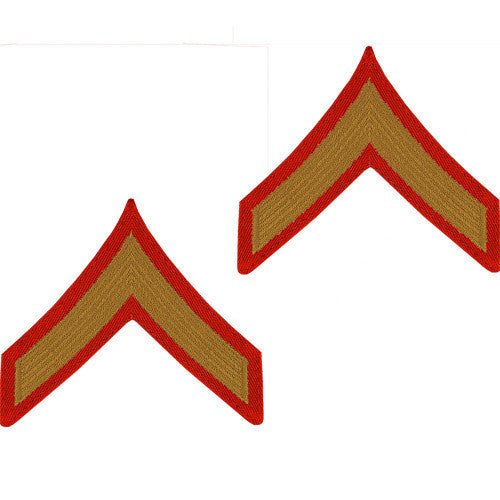Marine Corps Chevron: Private First Class - gold embroidered on red, male - Hooyah Woodworks LLC