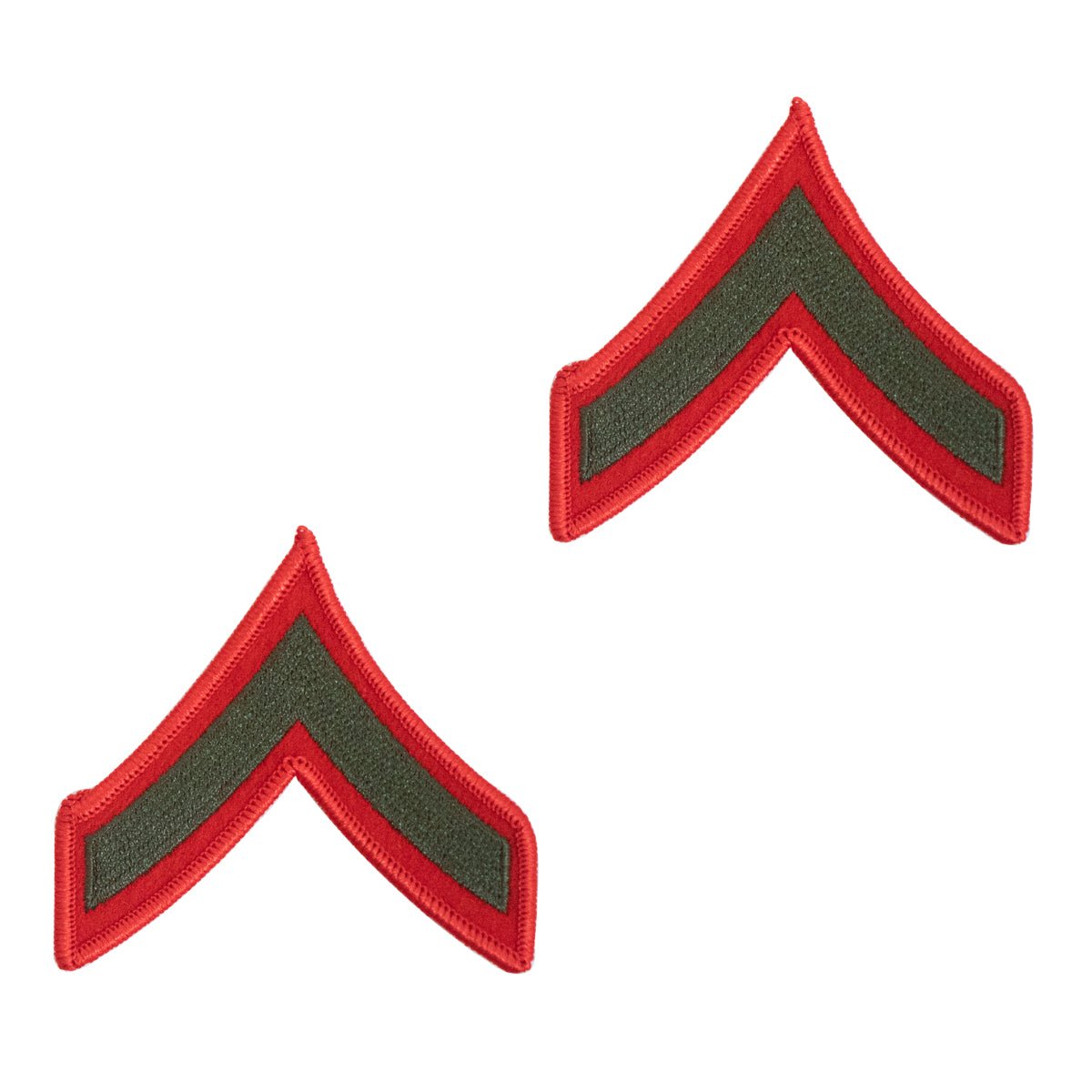Marine Corps Chevron: Private First Class - green embroidered on red, female - Hooyah Woodworks LLC