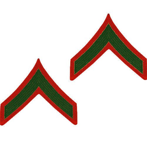 Marine Corps Chevron: Private First Class - green embroidered on red, male - Hooyah Woodworks LLC