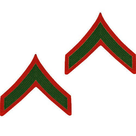 Marine Corps Chevron: Private First Class - green embroidered on red, male - Hooyah Woodworks LLC