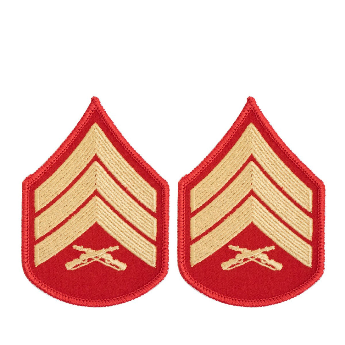 Marine Corps Chevron: Sergeant - gold embroidered on red, female - Hooyah Woodworks LLC