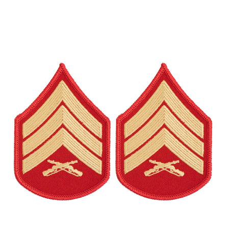 Marine Corps Chevron: Sergeant - gold embroidered on red, female - Hooyah Woodworks LLC