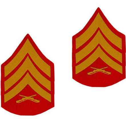 Marine Corps Chevron: Sergeant - gold embroidered on red, male - Hooyah Woodworks LLC