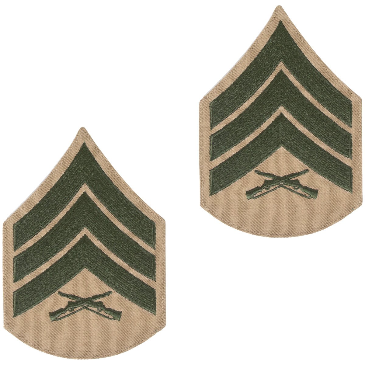 Marine Corps Chevron: Sergeant - green embroidered on khaki, male - Hooyah Woodworks LLC