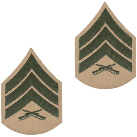 Marine Corps Chevron: Sergeant - green embroidered on khaki, male - Hooyah Woodworks LLC