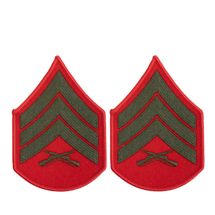Marine Corps Chevron: Sergeant - green embroidered on red, female - Hooyah Woodworks LLC
