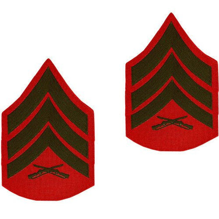 Marine Corps Chevron: Sergeant - green embroidered on red, male - Hooyah Woodworks LLC