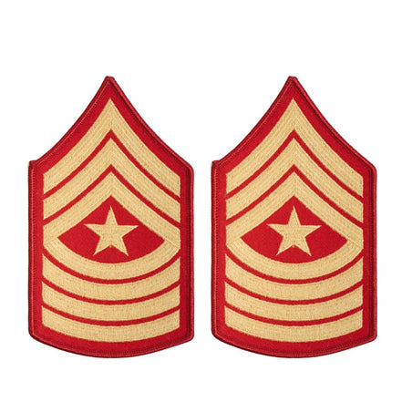 Marine Corps Chevron: Sergeant Major - gold embroidered on red, female - Hooyah Woodworks LLC