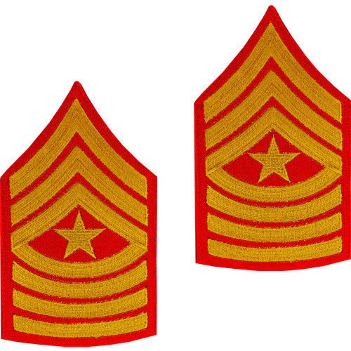 Marine Corps Chevron: Sergeant Major - gold embroidered on red, male - Hooyah Woodworks LLC