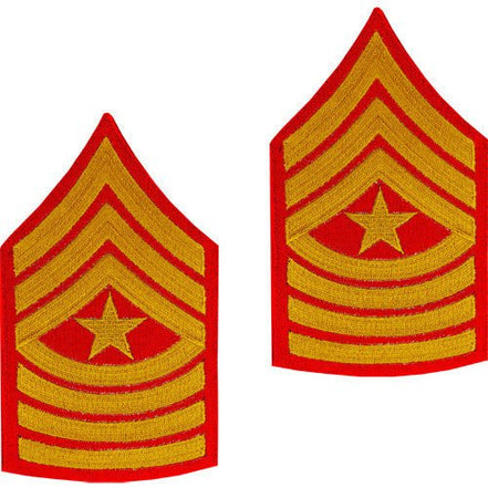 Marine Corps Chevron: Sergeant Major - gold embroidered on red, male - Hooyah Woodworks LLC