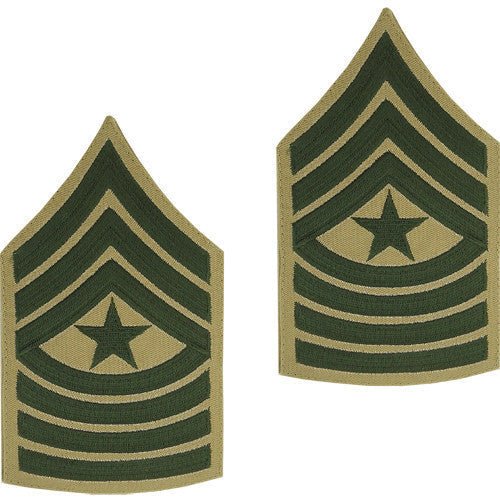 Marine Corps Chevron: Sergeant Major - green embroidered on khaki, male - Hooyah Woodworks LLC
