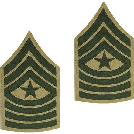 Marine Corps Chevron: Sergeant Major - green embroidered on khaki, male - Hooyah Woodworks LLC
