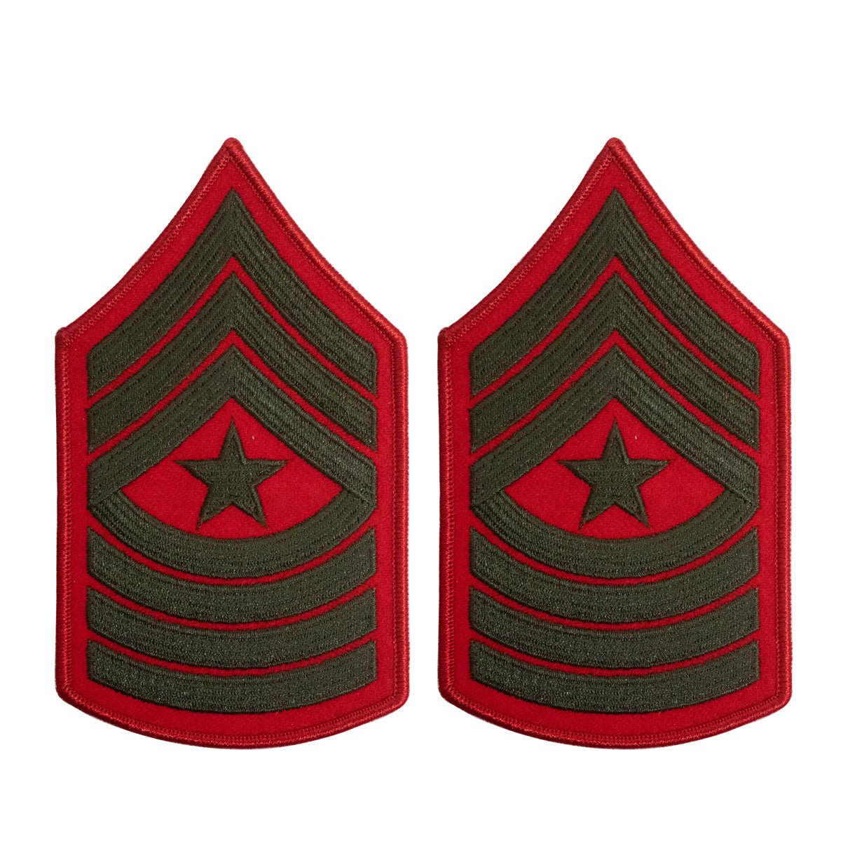 Marine Corps Chevron: Sergeant Major - green embroidered on red, female - Hooyah Woodworks LLC