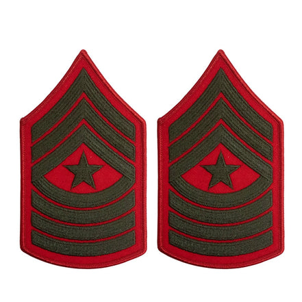 Marine Corps Chevron: Sergeant Major - green embroidered on red, female - Hooyah Woodworks LLC