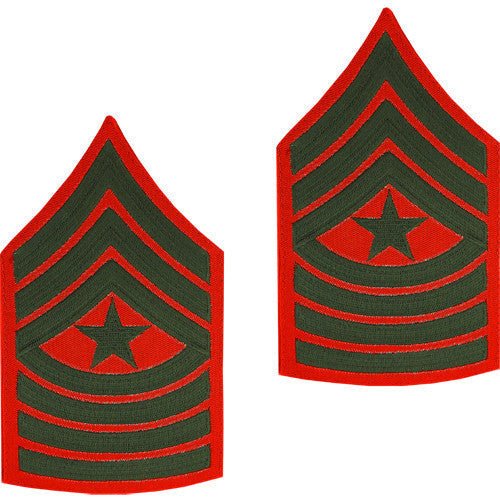 Marine Corps Chevron: Sergeant Major - green embroidered on red, male - Hooyah Woodworks LLC