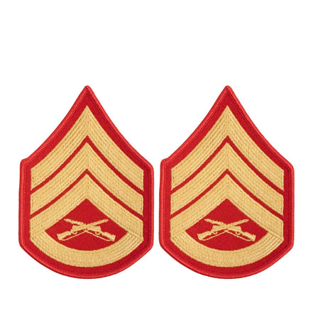 Marine Corps Chevron: Staff Sergeant - gold embroidered on red, female - Hooyah Woodworks LLC