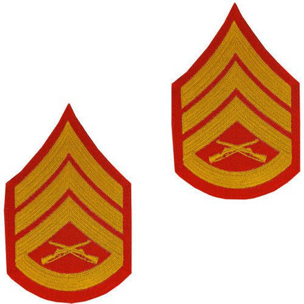 Marine Corps Chevron: Staff Sergeant - gold embroidered on red, male - Hooyah Woodworks LLC