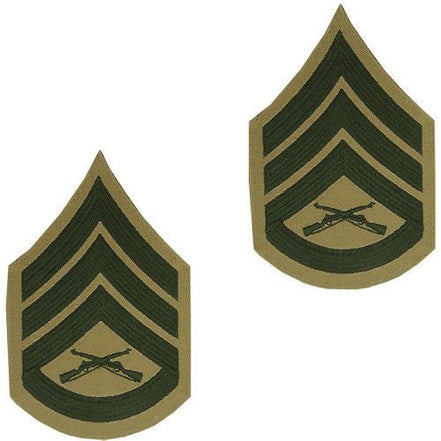 Marine Corps Chevron: Staff Sergeant - green embroidered on khaki, male - Hooyah Woodworks LLC