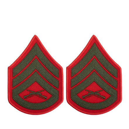 Marine Corps Chevron: Staff Sergeant - green embroidered on red, female - Hooyah Woodworks LLC