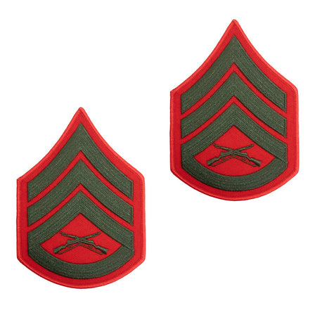 Marine Corps Chevron: Staff Sergeant - green embroidered on red, male - Hooyah Woodworks LLC