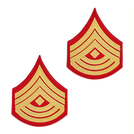 Marine Corps Evening Dress Chevron: 1st Sergeant- gold embroidered on red - Female - Hooyah Woodworks LLC