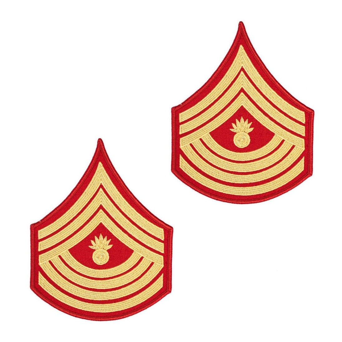 Marine Corps Evening Dress Chevron: Master Gunnery Sergeant- gold embroidered on red - Female - Hooyah Woodworks LLC