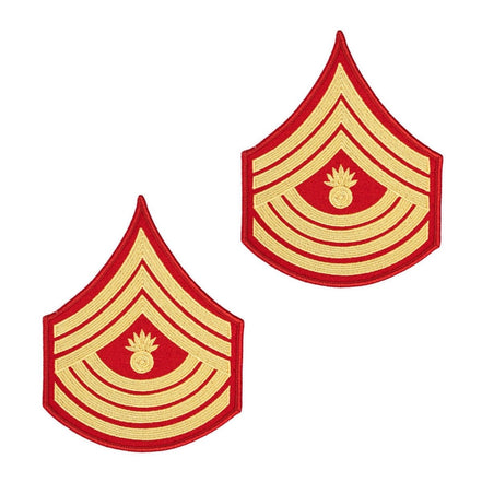 Marine Corps Evening Dress Chevron: Master Gunnery Sergeant- gold embroidered on red - Female - Hooyah Woodworks LLC