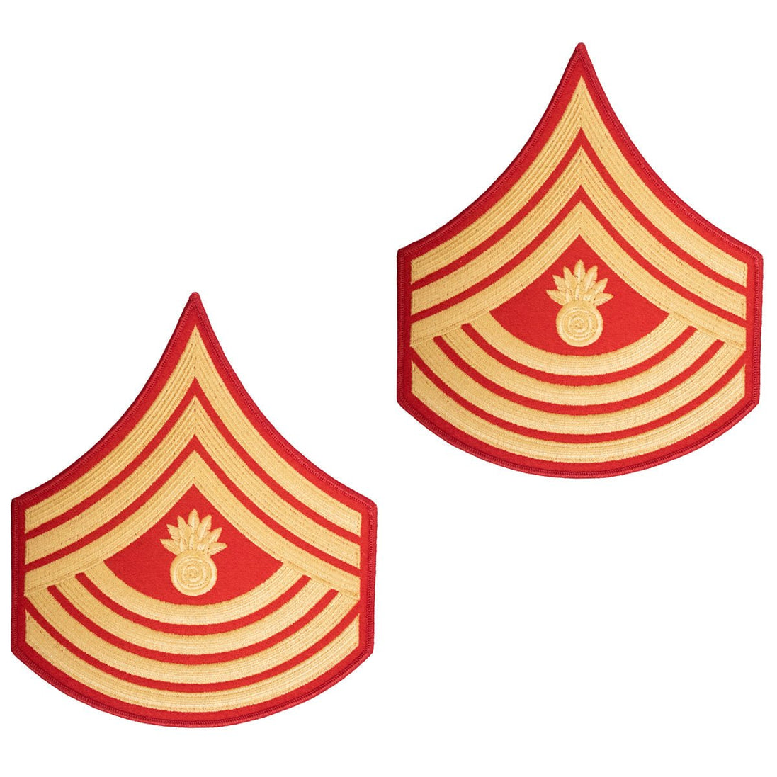 Marine Corps Evening Dress Chevron: Master Gunnery Sergeant- gold embroidered on red - Male - Hooyah Woodworks LLC