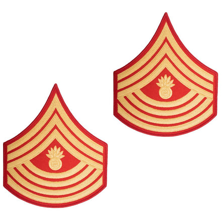 Marine Corps Evening Dress Chevron: Master Gunnery Sergeant- gold embroidered on red - Male - Hooyah Woodworks LLC
