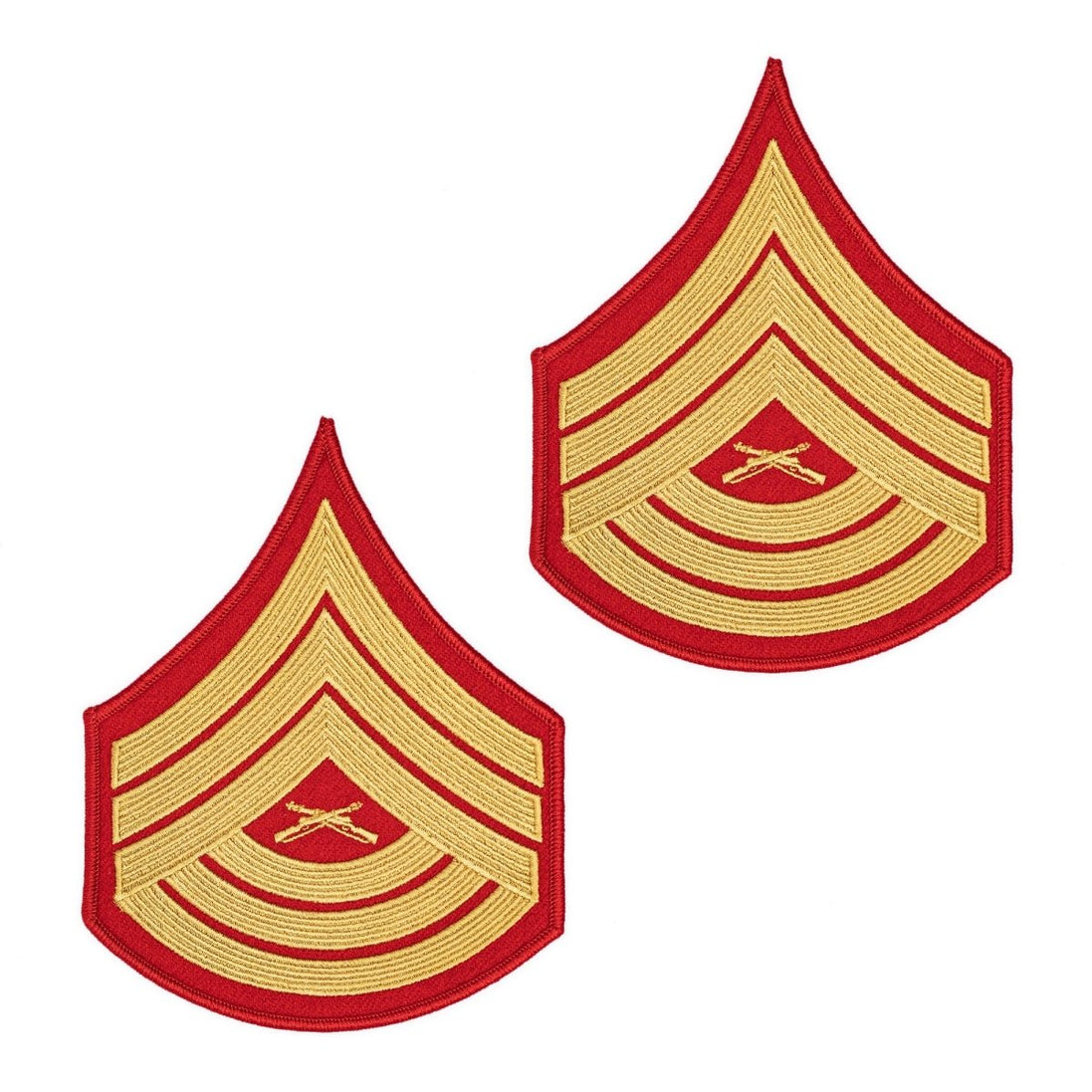 Marine Corps Evening Dress Chevron: Master Sergeant- gold embroidered on red - Female - Hooyah Woodworks LLC