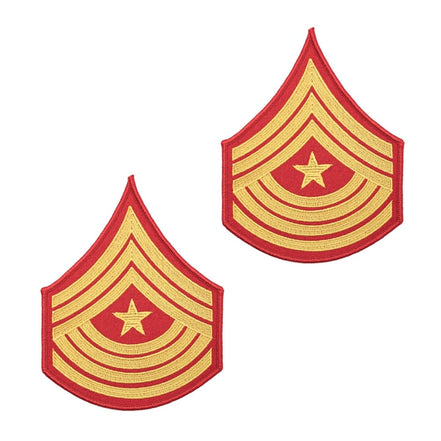 Marine Corps Evening Dress Chevron: Sergeant Major - gold embroidered on red - Female - Hooyah Woodworks LLC