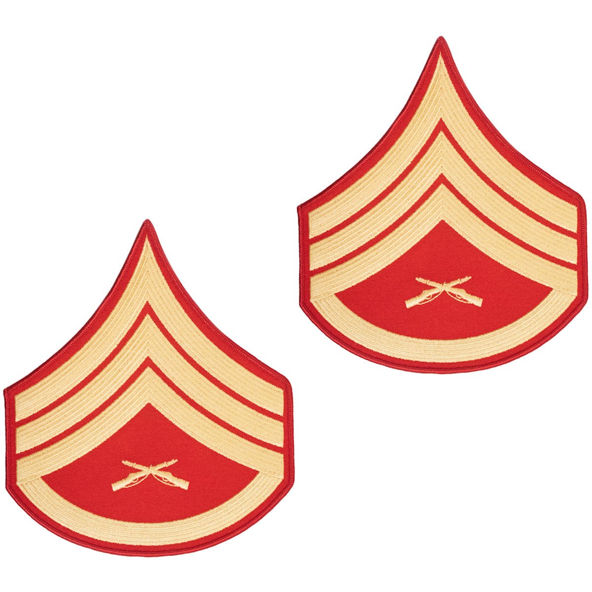 Marine Corps Evening Dress Chevron: Staff Sergeant- gold embroidered on red - Male - Hooyah Woodworks LLC