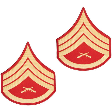 Marine Corps Evening Dress Chevron: Staff Sergeant- gold embroidered on red - Male - Hooyah Woodworks LLC