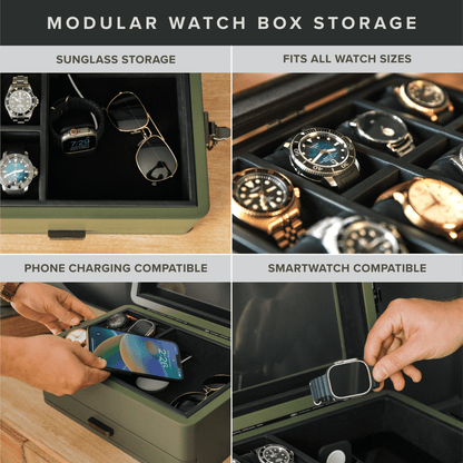 Military Modular Watch Box - 10 Slot - Hooyah Woodworks LLC
