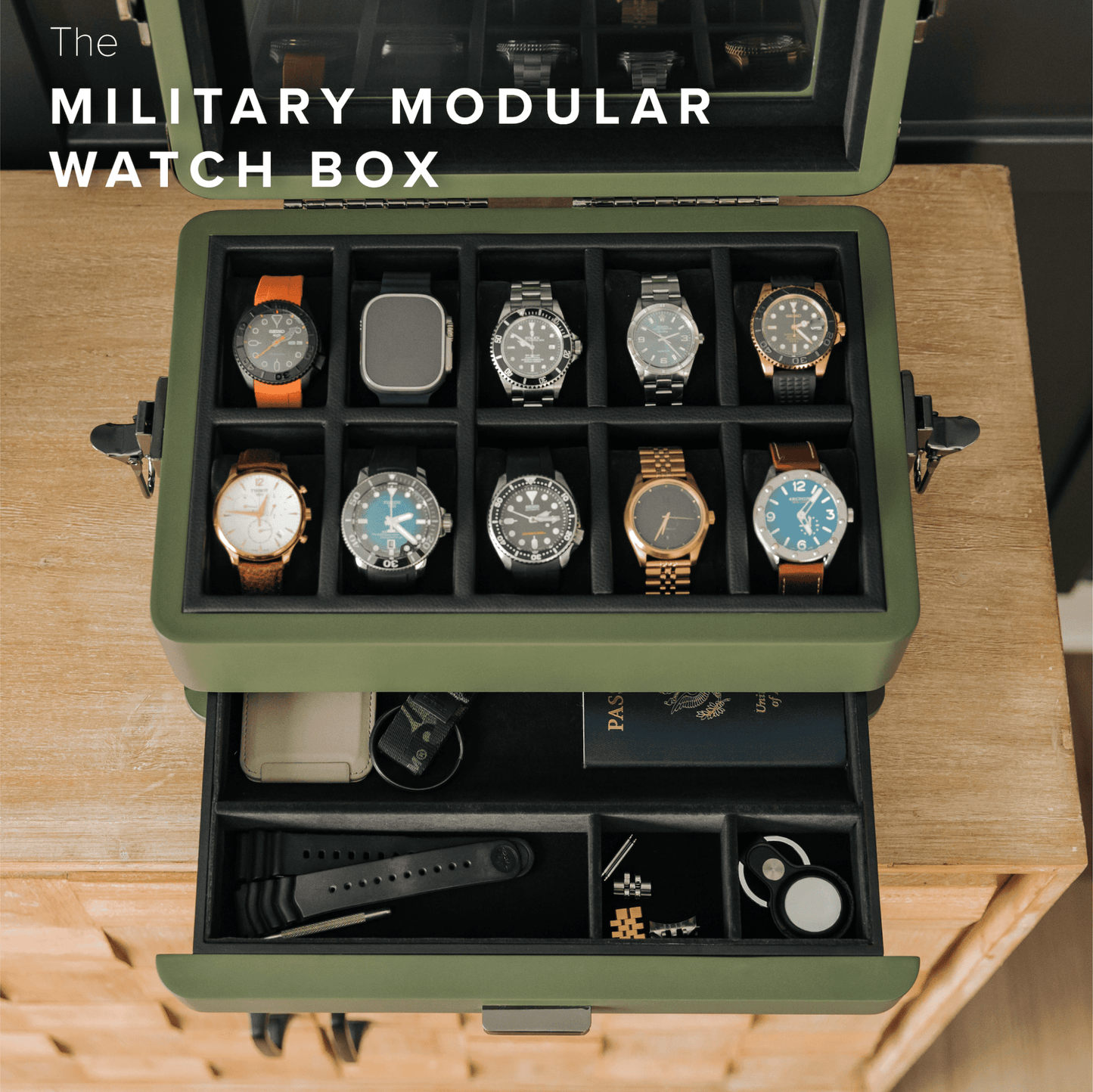 Military Modular Watch Box - 10 Slot - Hooyah Woodworks LLC