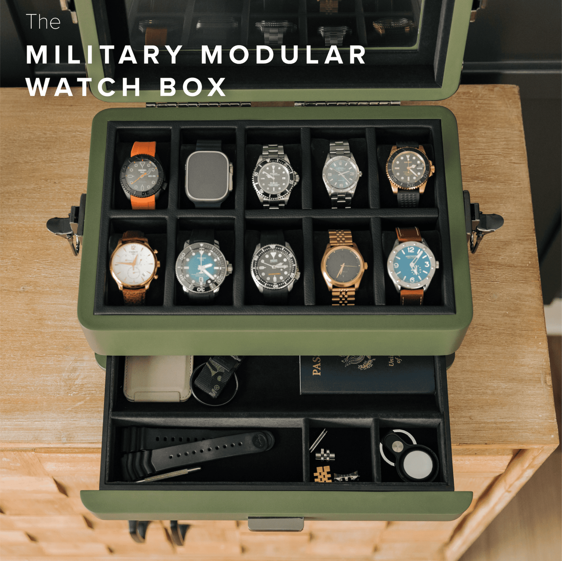 Military Modular Watch Box - 10 Slot - Hooyah Woodworks LLC