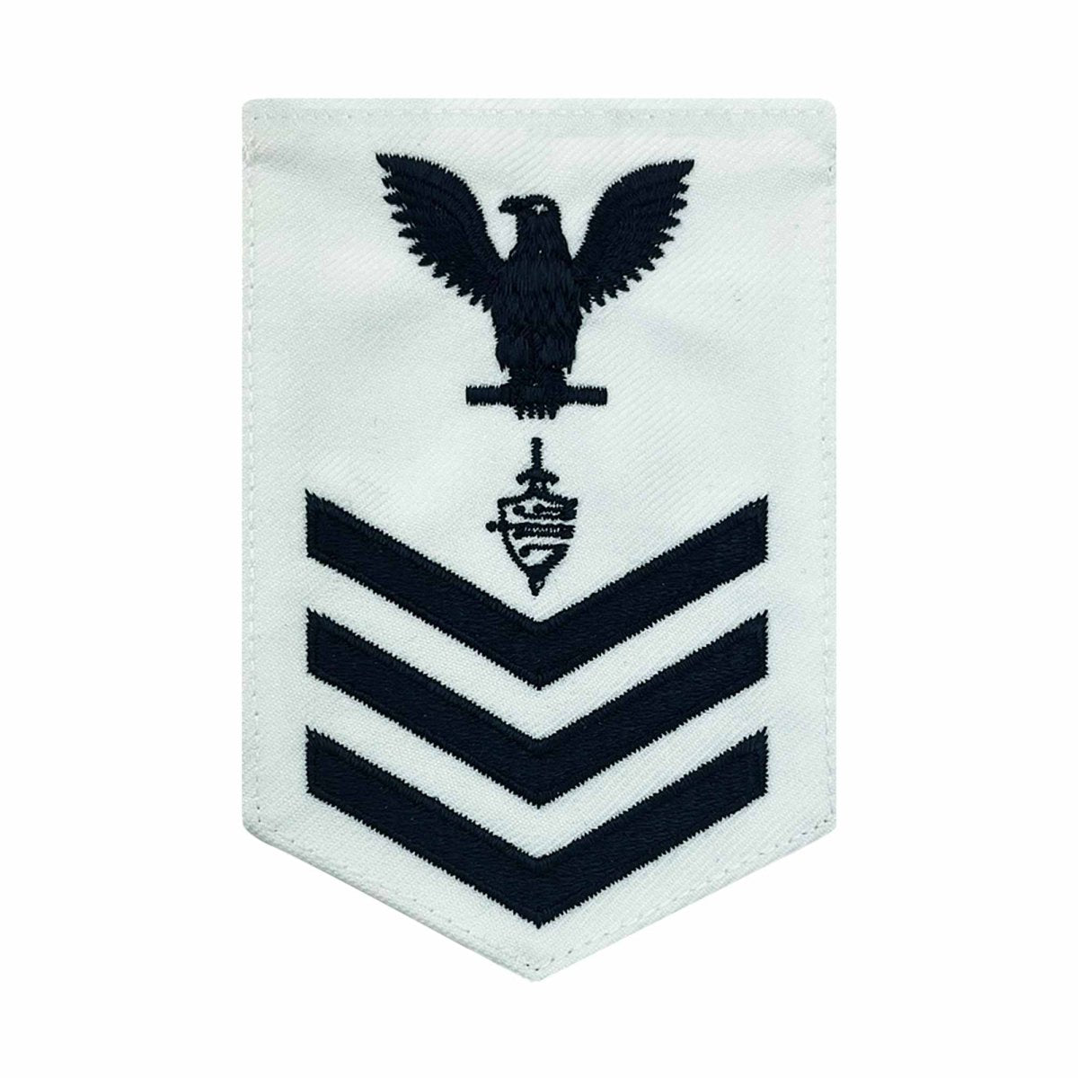 Navy E6 FEMALE Rating Badge: CWT Cyber Warfare Technician - blue chevrons on white CNT - Hooyah Woodworks LLC
