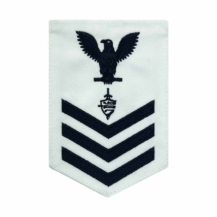 Navy E6 FEMALE Rating Badge: CWT Cyber Warfare Technician - blue chevrons on white CNT - Hooyah Woodworks LLC